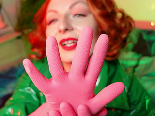 Pink Gloves Fetish - Latex Rubber Close Up Video - Redhead Milf Seduce And Tease With Hot Sounds