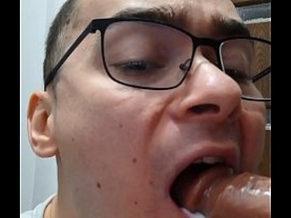 Twink sucks daddy'_s big cock and gets huge facial cumshot (ejaculating dildo)